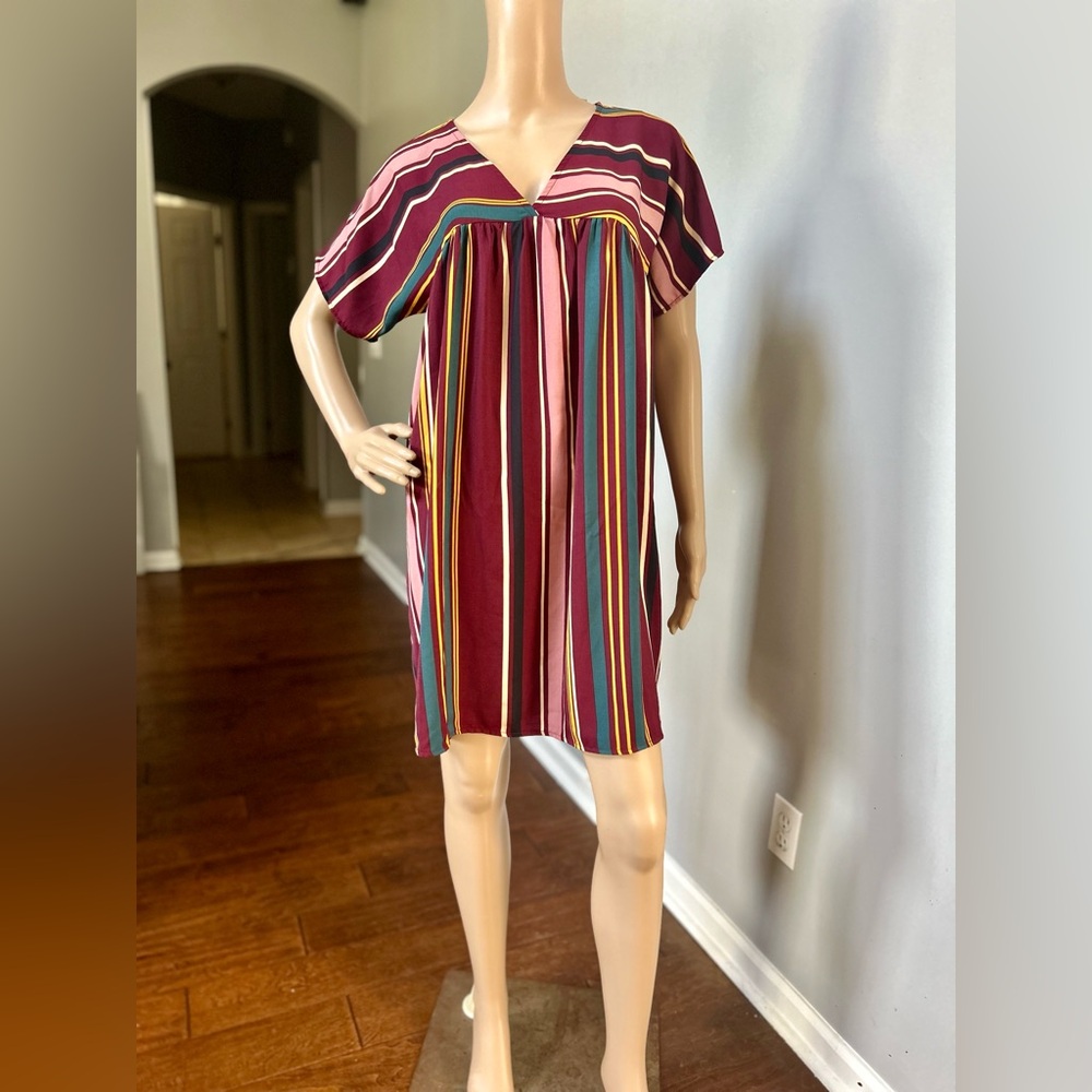 NWT ee:some Carmine Striped Tunic Dress in Wine
